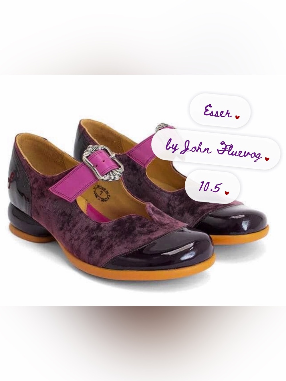 NIB Womens John Fluevog the Esser -Mary Jane style in a deep purple shade 10.5